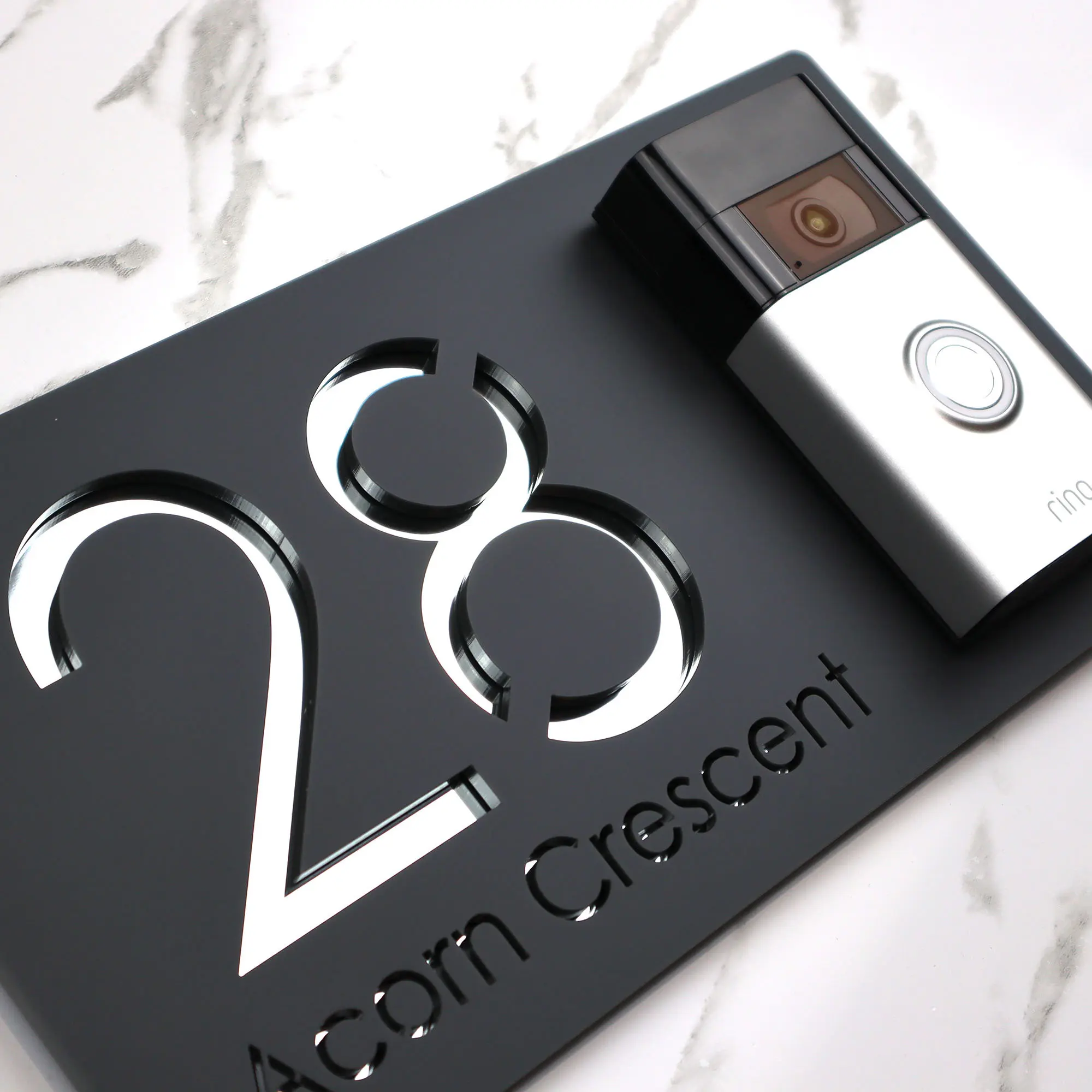 Private Custom Ring Nest WIFI Door-Bell Laser Cut Matt Black Silver Anthracite & Gold Mirror Floating House Signs 30cm x 16cm