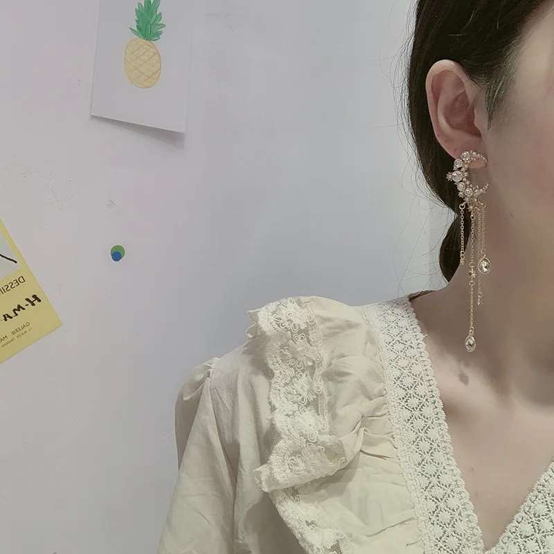 Exquisite Perlenmond-Asymmetrische Wassertropfen-Ohrringe für Frauen, Koreanische Mode Schmetterling Blumen Zirkon Ohrringe Hochzeitsschmuck – Detail 19