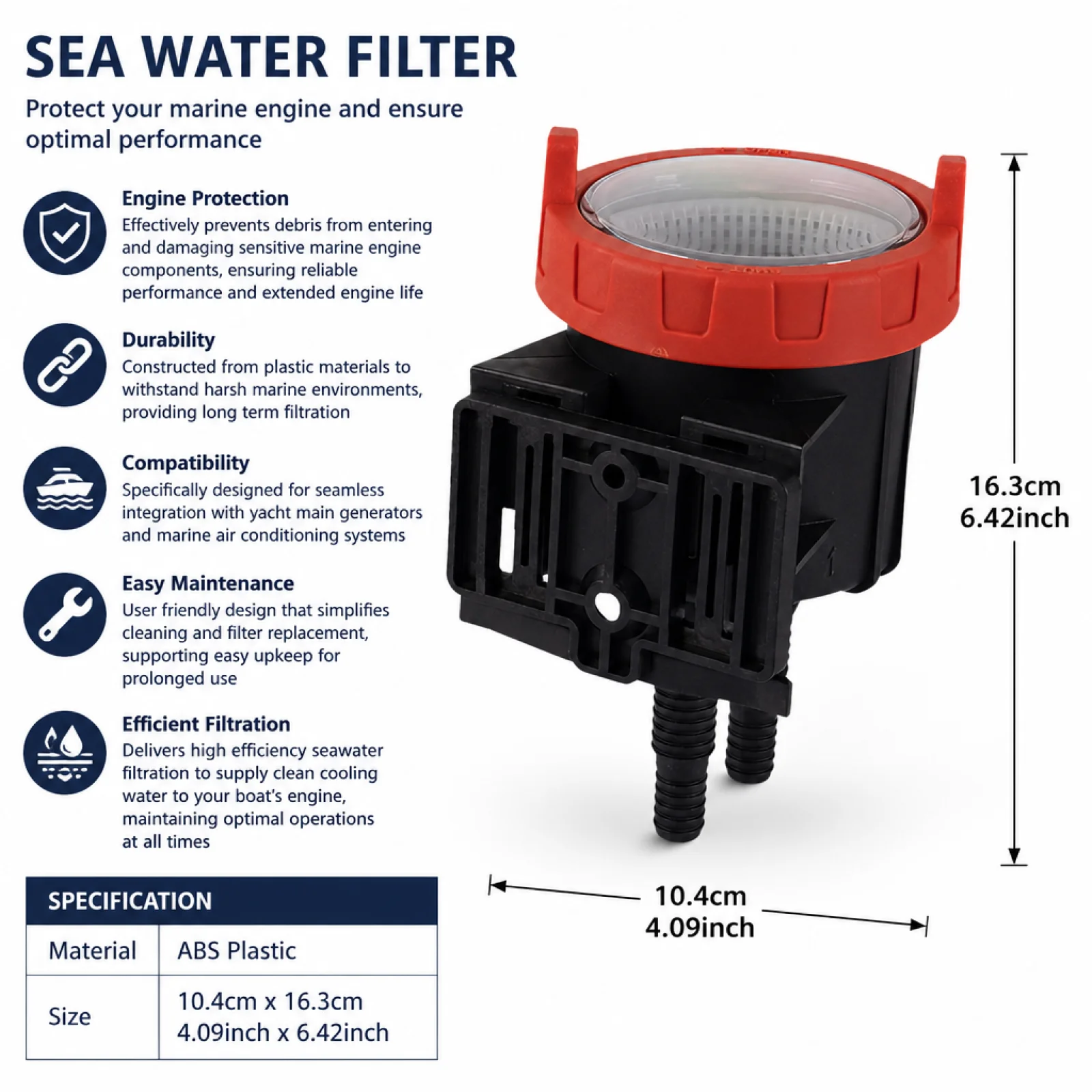Boat Sea Water Filter Marine Intake Water Strainer Fittings Professional Sturdy Efficient Easy Install Replacement Accessories
