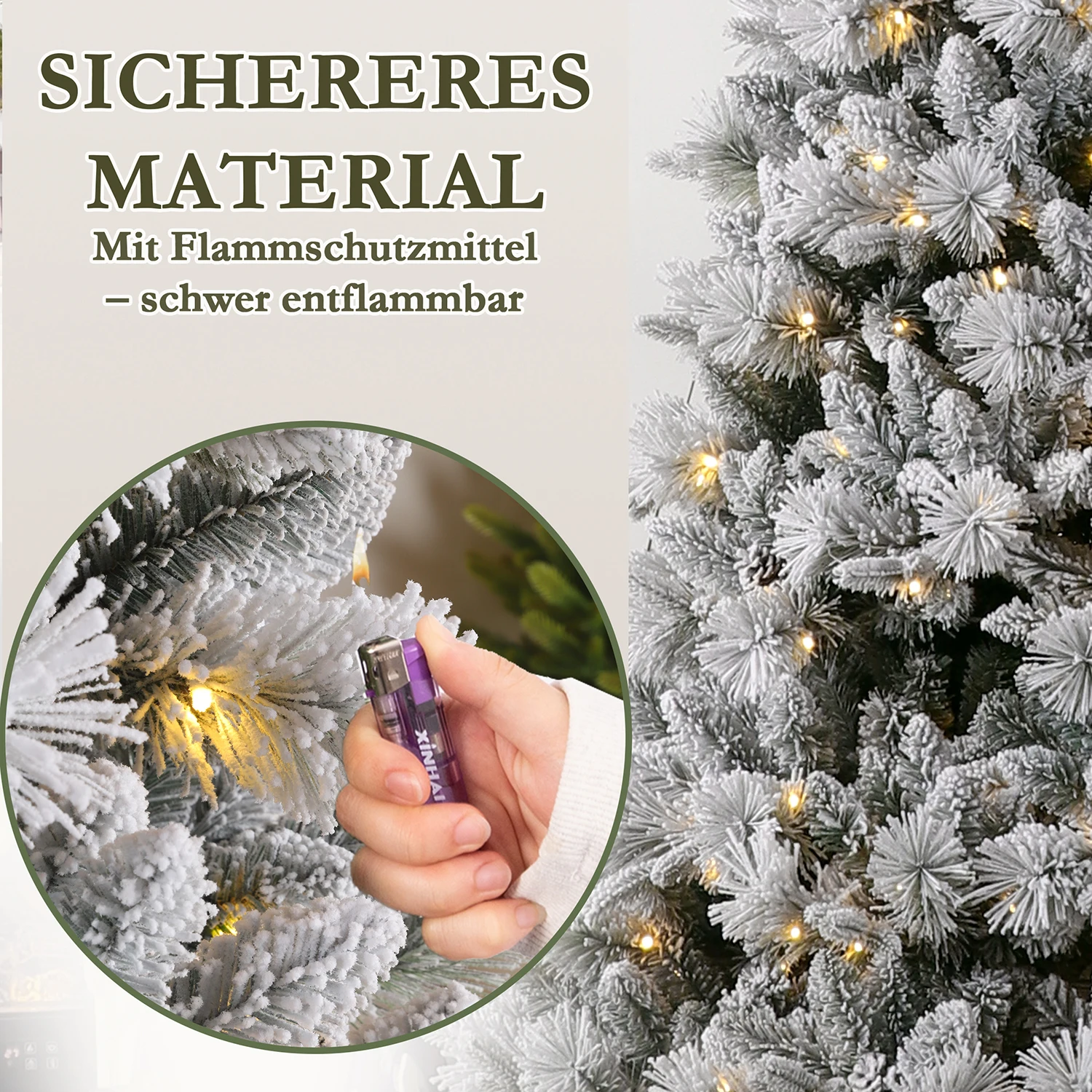 210 cm großer weißer Schnee-Kunstkerbaum mit 350 warmweißen LEDs, 1348 Spitzen, PVC + PE, Metallständer, faltbarer, einfach zu montierender Baum – Detail 5