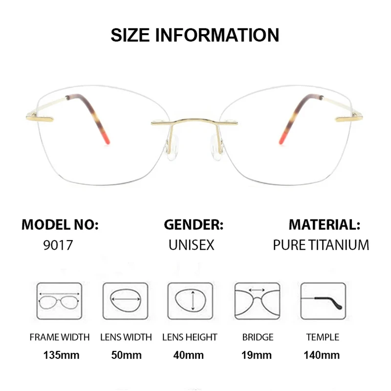 Chashma Prescription Glasses Elegant Women Fashion Cat Eye Rimless Eyewear Pure Titanium Lightweight Eyeglasses Men Spectacles