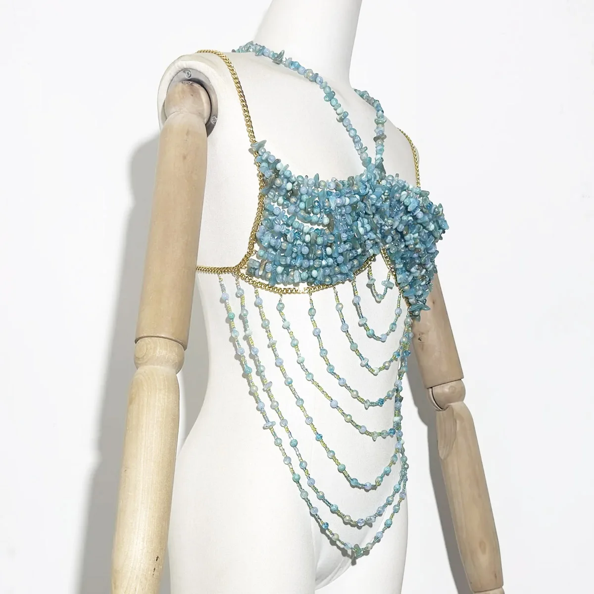 اليدوية الفاخرة الفيروز مطرز الرسن الأعلى هامش الجسم سلسلة حورية البحر أعلى زي Bralette مثير الملابس الداخلية بحر الهذيان الصدرية #2