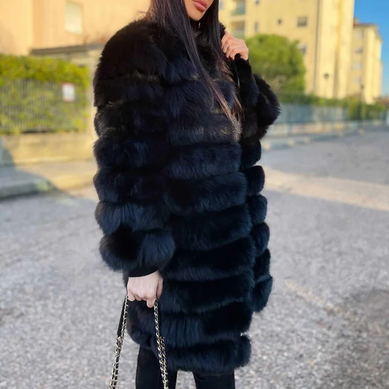 QUEENTINA Real Fox Fur Coat Winter Women\'s Long Sleeves Clothing Wholesale 2022 Fashion Female Natural Fur Jacket On Offer