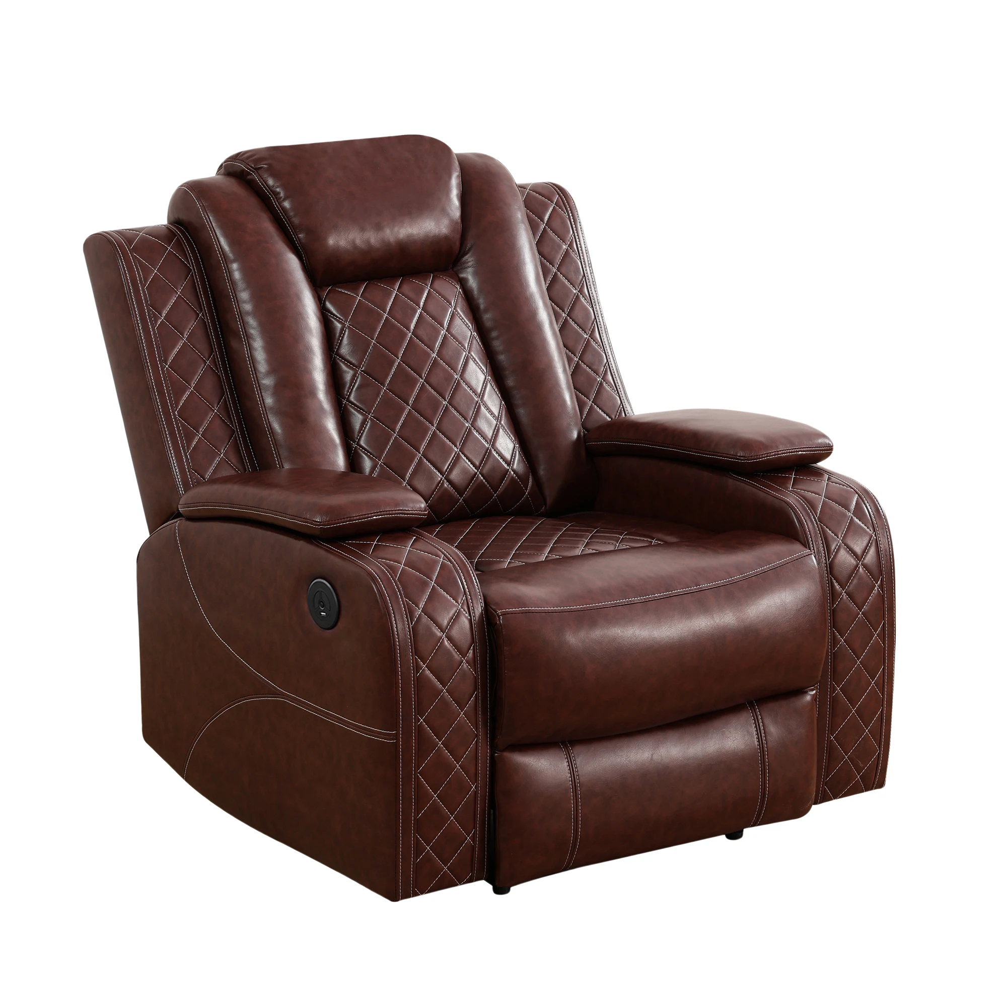 Electric Recliner Sofa, Breathable Leather Recliner with USB Charging Port & LED Light, Adjustable Backrest, Hardwood Frame with Ring & S-shaped Springs for Living Room