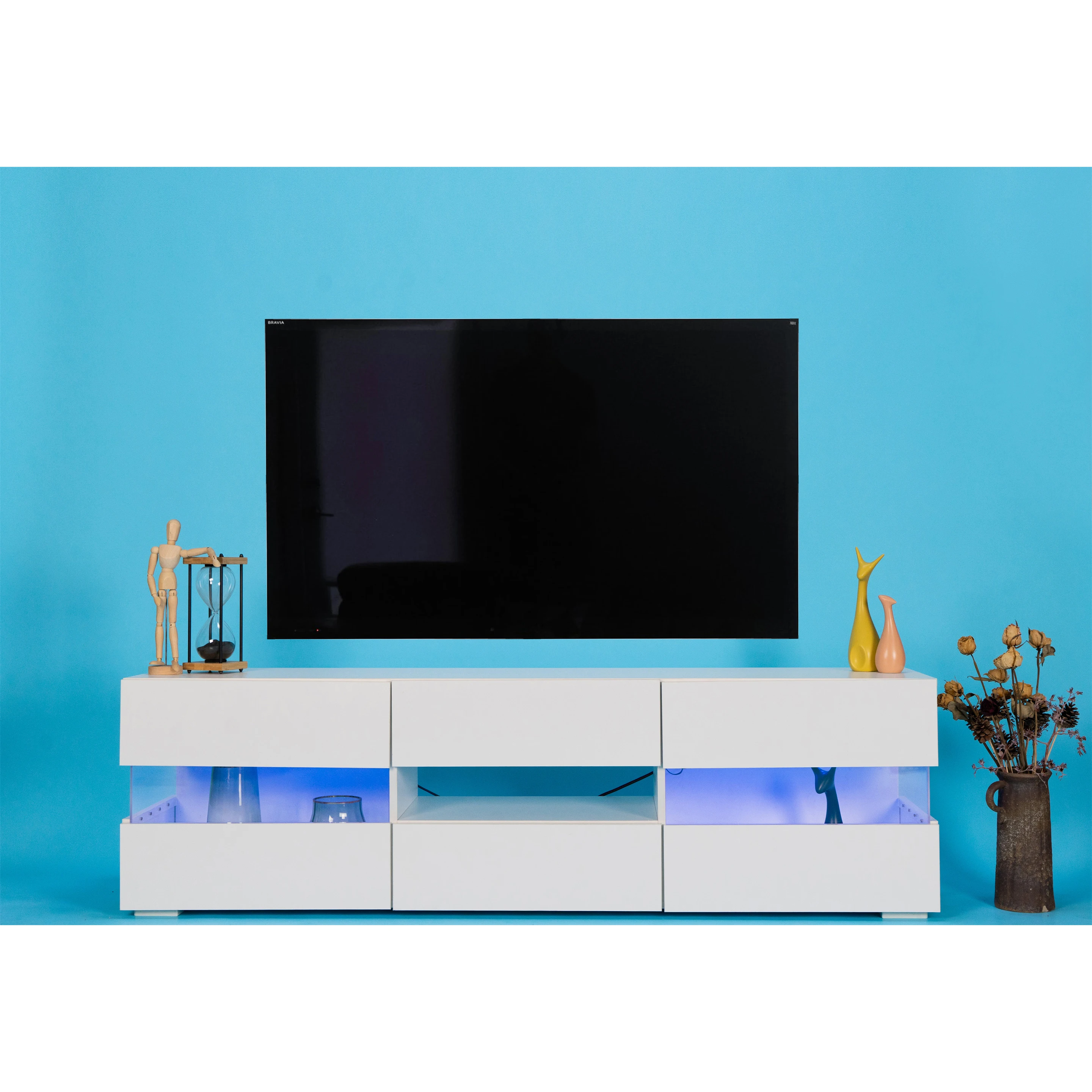 [Flash Sale]Modern Minimalist Led Light TV Stand 2022 NEW Acrylic Glass White TV Cabinet 63