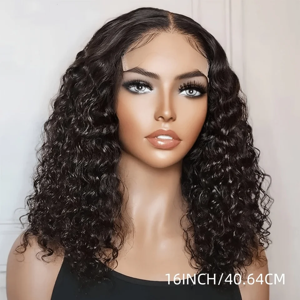 Perruque Bob Lace Closure Wig Deep Wave brésilienne naturelle, cheveux courts, 4x4, 13x4, pre-plucked, avec baby hair, densité 200%