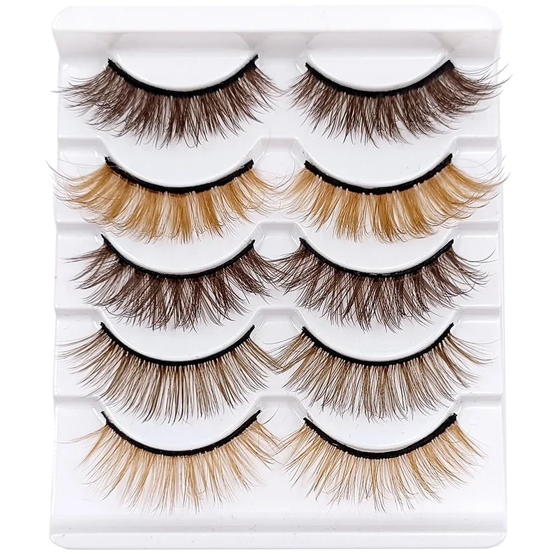5 par Mix brązowe rzęsy kolor kawy sztuczne rzęsy blond sztuczne kolorowe przedłużanie rzęs długie naturalne sztuczne norek Cils — zdjęcie 2