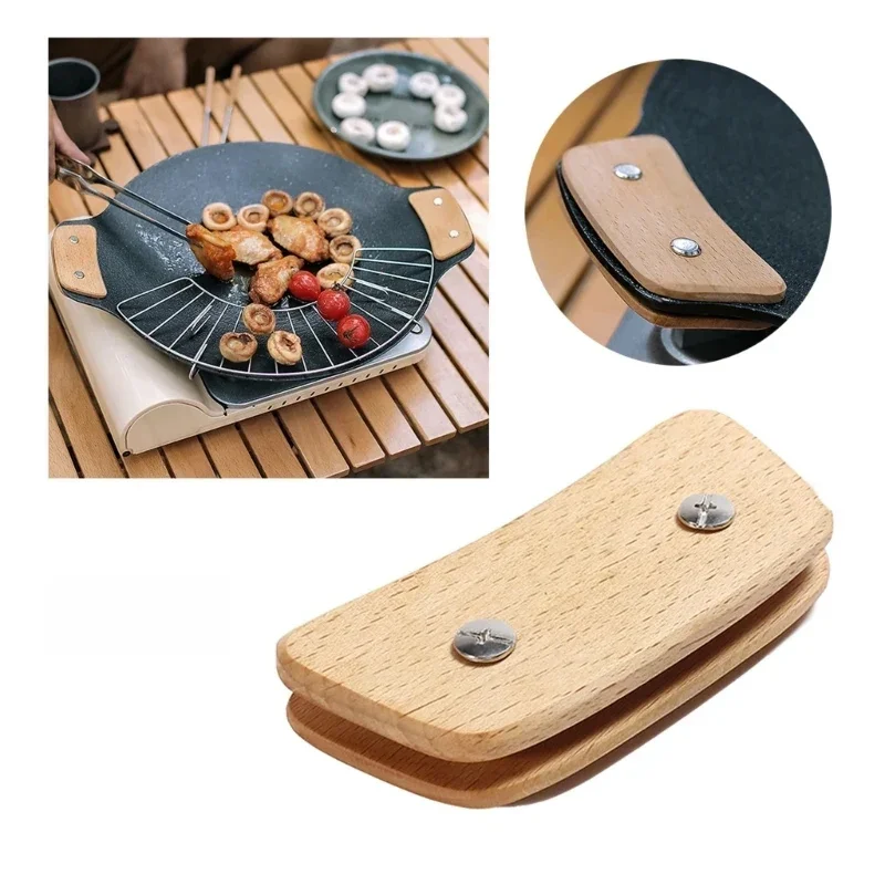 Poignée de poêle à barbecue en bois, Anti-brûlure, résistante à la chaleur, poignée isolée de remplacement pour gril à Sauce, plaque chauffante pour Camping en plein air