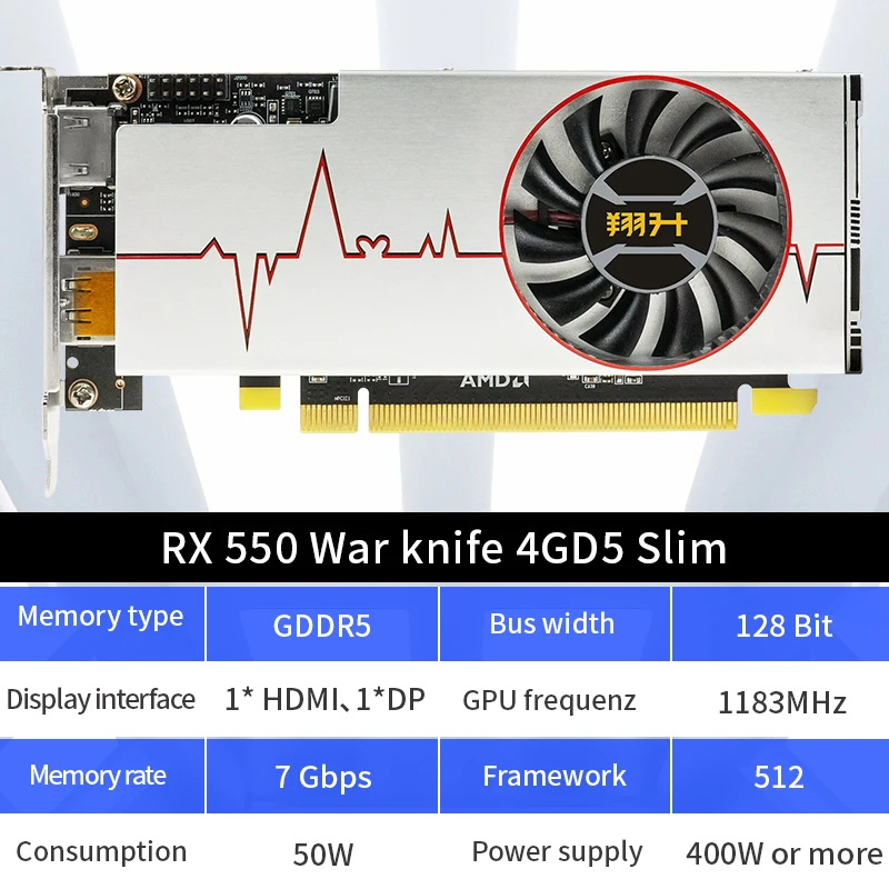 Imagem -02 - Asl-altura Total Perfil Baixo Slim Placa Gráfica de Vídeo Amd Radeon rx 550 4gb Gddr5 128bit Pci-e 3.0 Compatível com Hdmi dp para pc