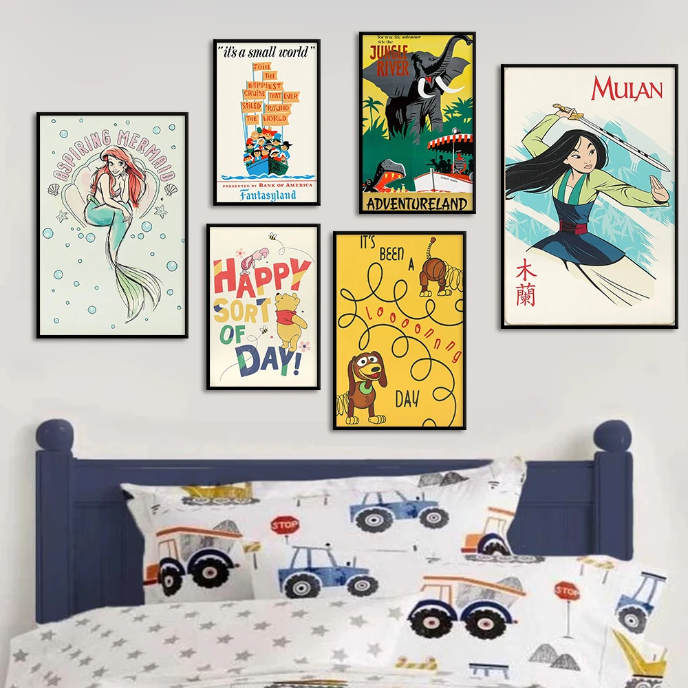 Walt Disney World  Vintage Poster Hua Mulan Mermaid Toy Story Canvas Painting Prints Room Home Wall Art Decor Pictures Cuadros