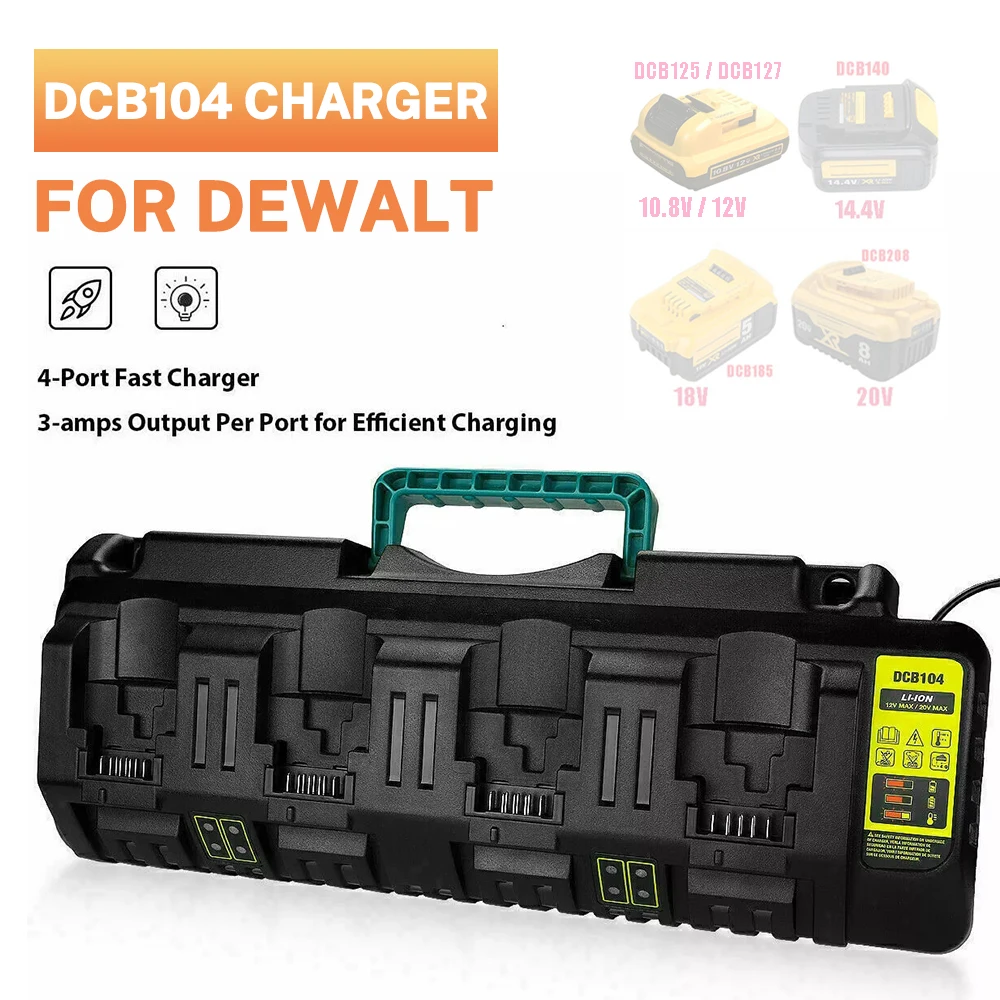 

DCB104 Li-ion Battery Charger 4-Port Charging Current for Dewalt 10.8V 12V 14.4V 18V 20V 60V lithium battery DCB127 DCB105