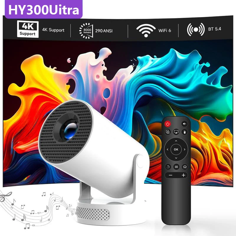 جهاز عرض HY300Ultra Smart Android، WiFi 6، فك تشفير 4K، تصحيح حجر المفاتيح التلقائي، جهاز عرض محمول