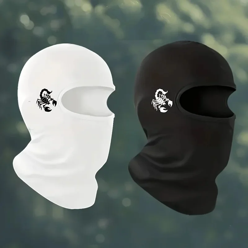 AliExpress NONE 2pcs Men's Summer Breathable Cycling Balaclava with Cool Print Design, Polyester Full Face Mask UV Protection, Casual Style