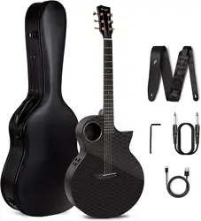 Enya Carbon Fiber Acoustic Electric Guitar with Hard Case, Leather Strap, USB Type-C Cable and Instrument, X4 Pro