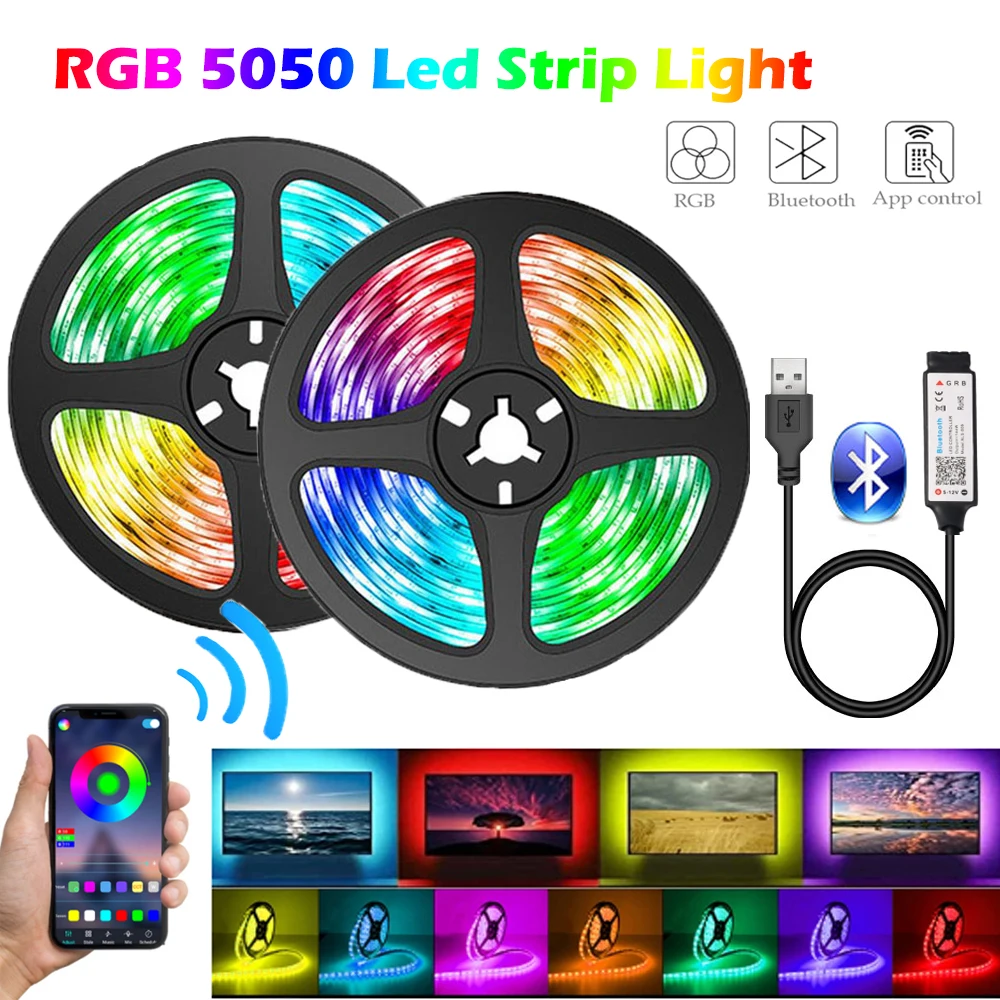 Zdalny Bluetooth światła listwy RGB LED kontrola aplikacji taśma diodowa synchronizacji muzyki 5V USB do dekoracji podświetlenie TV imprezy