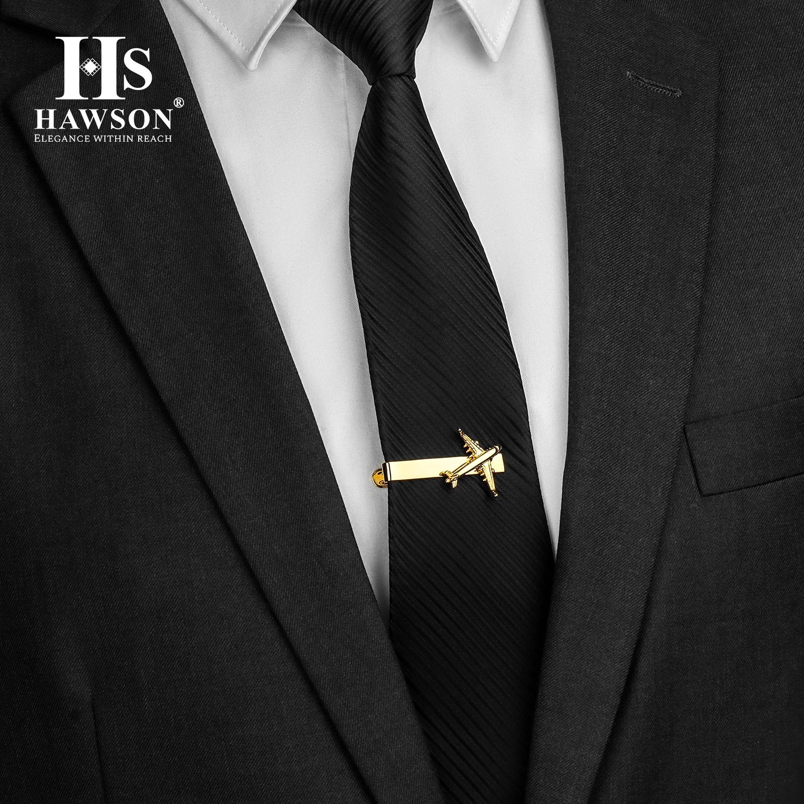 Airplane Design Tie Clip For Men Gold Tone Brass 1.7 Inch Novelty Aircraft Tie Bar Formal Business Dress Shirt Tie Pin HAWSON