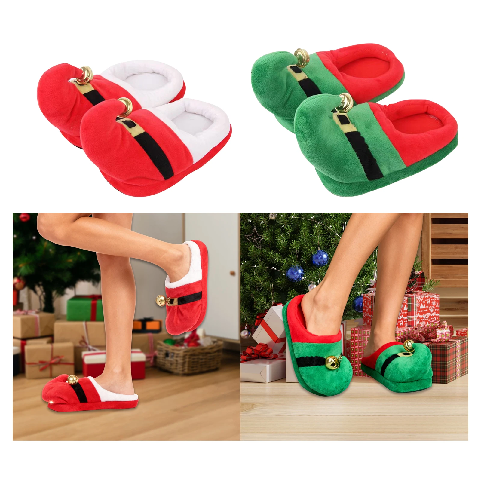 크리스마스 테마 슬리퍼 부드러운 빨간색 녹색 줄무늬 실내용 신발 재미있는 축제 크리스마스 기념품 파티 선물 가족 친구용