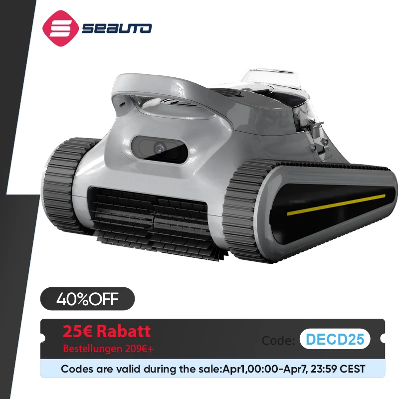Seauto Akku-Pool-Staubsaugerroboter, 180 Minuten, zum Laufen, Wandklettern für oberirdische und unterirdische Pools bis zu 2150 Quadratmeter ft.