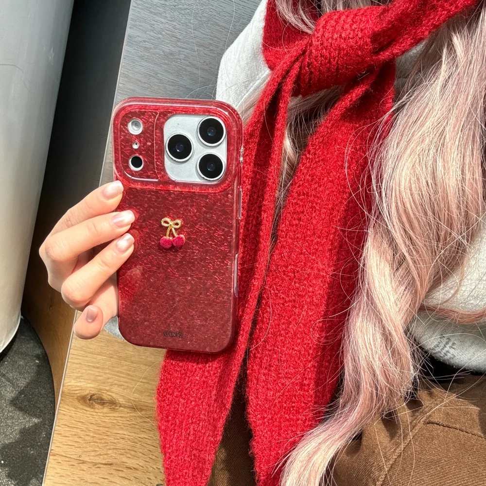 

luxurious 3D cherry phone case for iPhone 16 17 ProMax 14 15 Pro fundas Korean INS shockproof protective case for 14 phone case