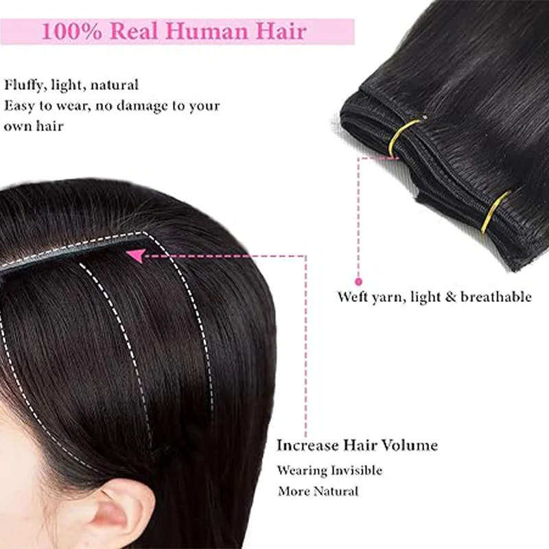 Clip in Hair Human Hair Extensions  Human Hair 120G1Pack Natural Soft Straight Hair Double Curtain for Women 16 To 26 inches