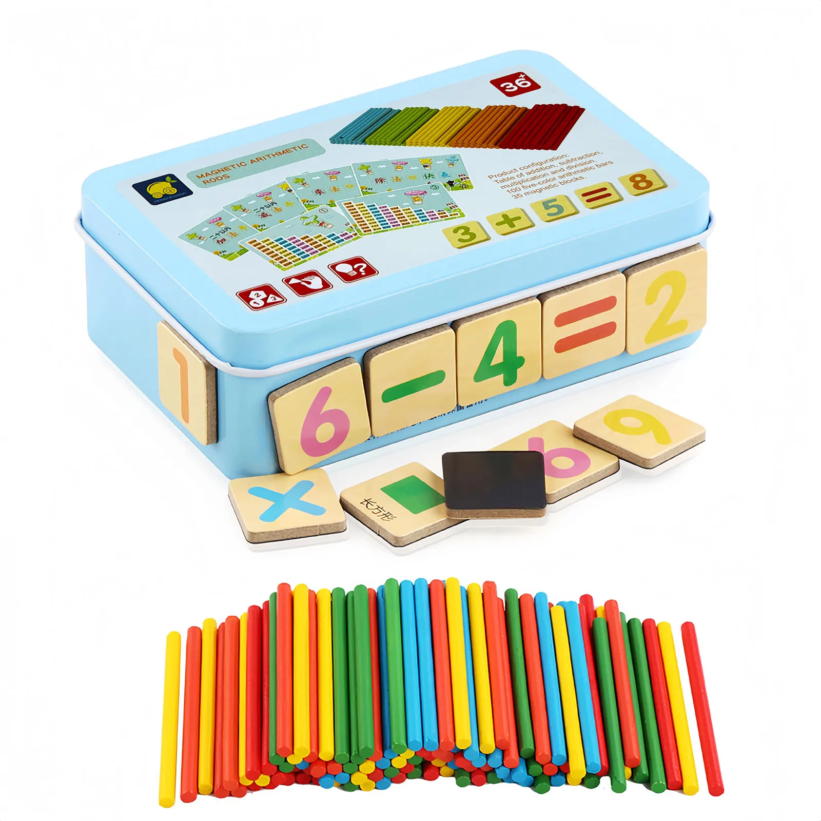 

1 Set Montessori Counting Sticks Rods Iron Box Storage Magnetic Digital Counting Stick Wooden Toys Math Education For Boys Girls
