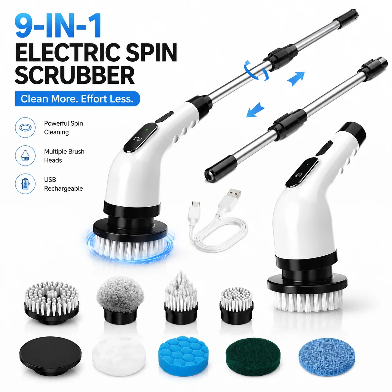 9-in-1 Multi-Purpose Cleaning Brush, Household Cleaning Tool Set for Kitchen, Bathroom, Sink, Tile and Household Surfaces