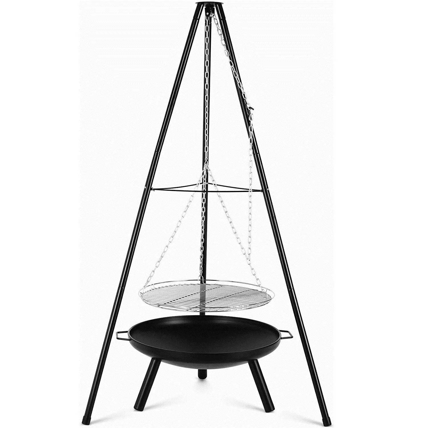 Trépied à charbon de bois, ensemble de gril, Camping en plein air, feu de camp, barbecue pour la cuisine, trépied, gril suspendu réglable en hauteur