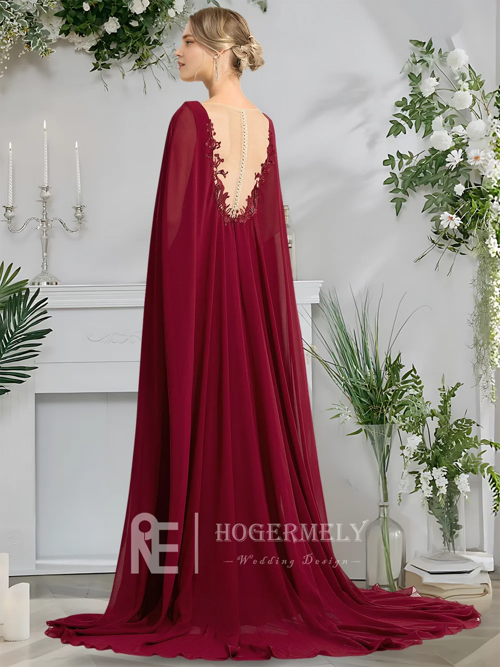 イブニングドレス バーガンディ A ライン V ネック レース シフォン プロムドレス スパンコール付き エレガントな女性のフォーマル ウェディング パーティー ドレス 2025 夏