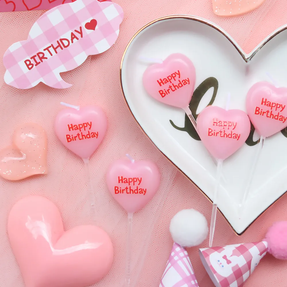 [KCertification] Fromarte Pink Heart Birthday Candle 5P Cake Candle Cake Decoration Anniversary Candle Event Candle