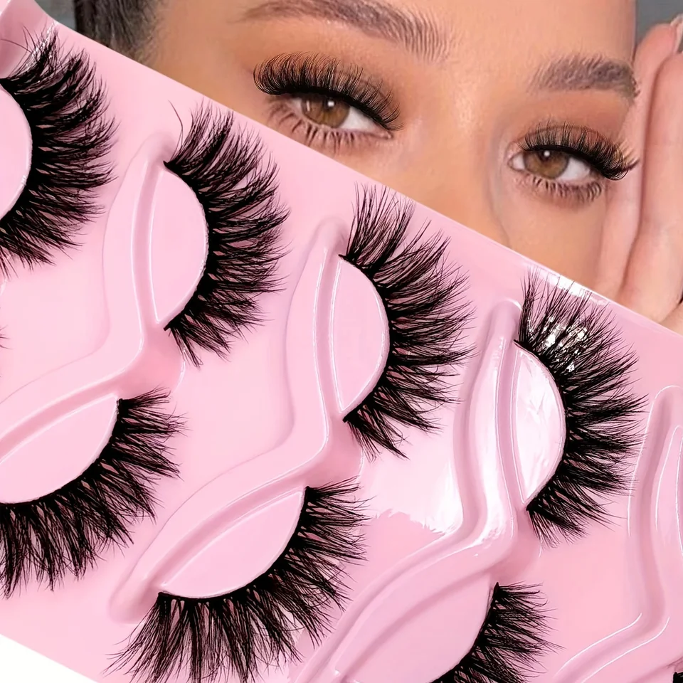 5 pares de pestañas ojo de gato 3D naturales postizas, esponjosas suaves cruzadas con banda transparente, pestañas manga esponjosas para maquillaje 3
