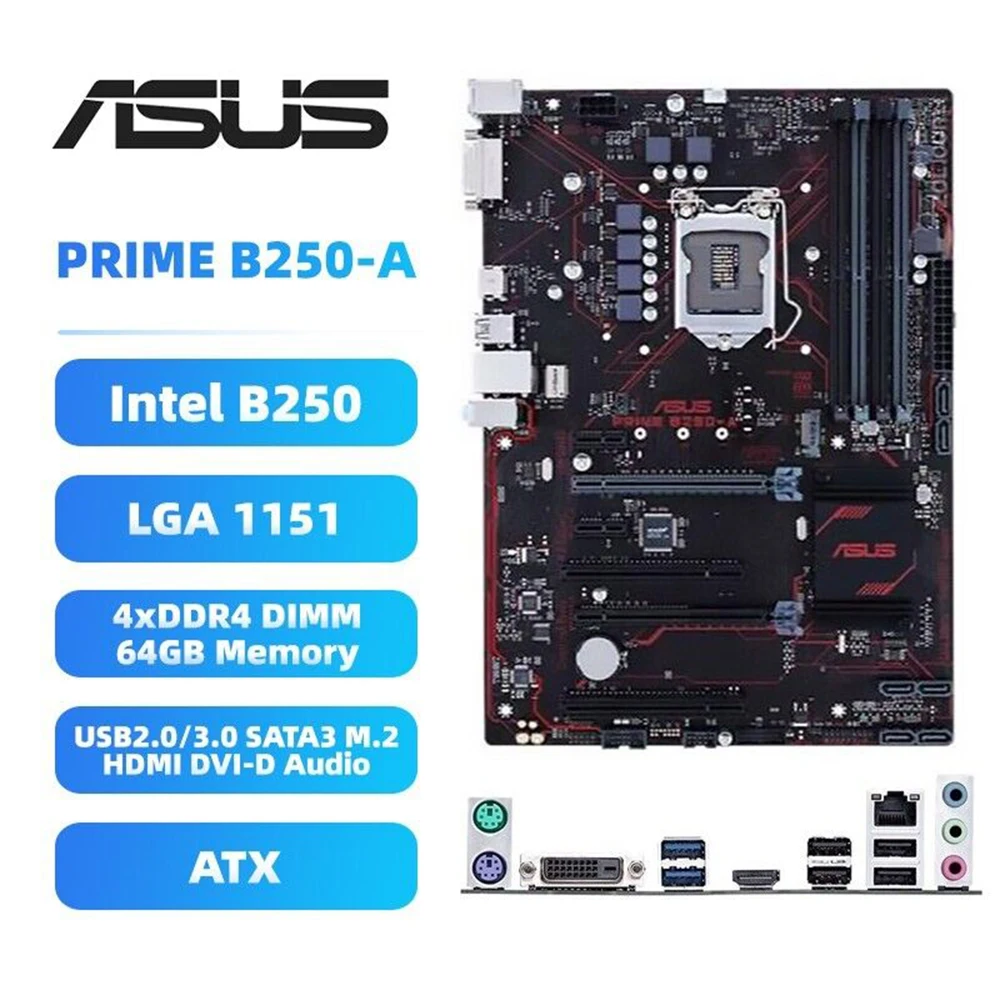 ASUS PRIME B250-A Motherboard ATX Intel B250 LGA1151 DDR4 SATA3 M.2 HDMI DVI-D