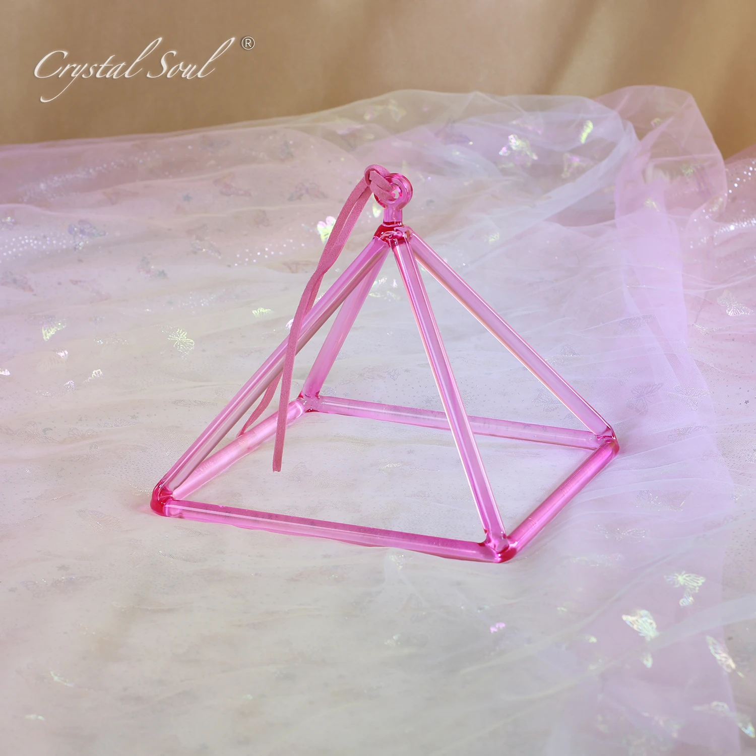 

CrystalSoul Pink Crystal Singing Pyramid Sound Healing Sound Yoga Meditation with accessories and case