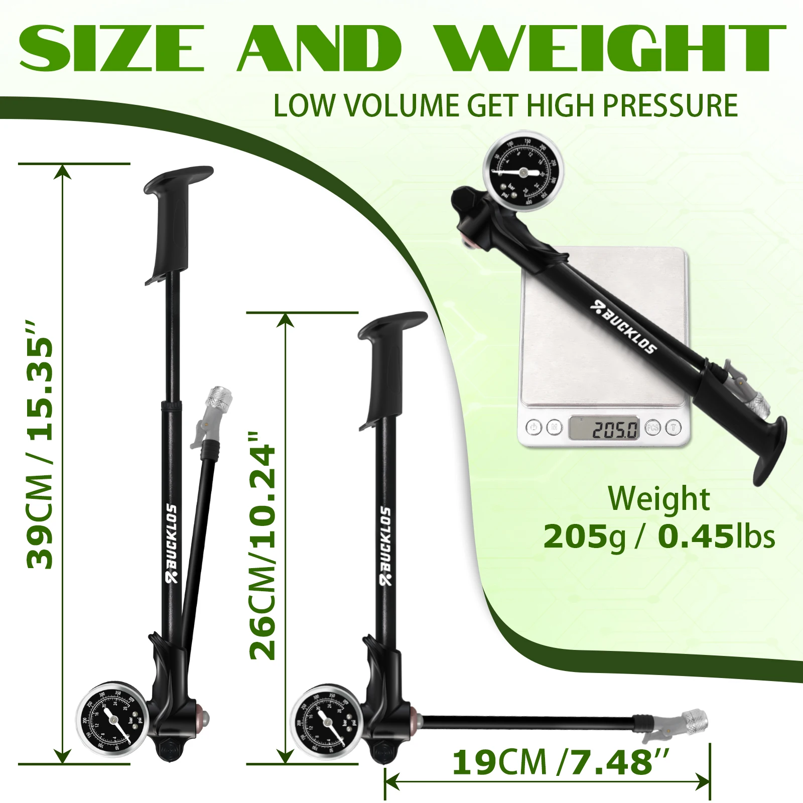 BUCKLOS Bicycle Air Pump 400PSI Air Suspension Inflator MTB Front Fork Rear Shock Absorber Pump Schrader Valve Tire Inflator view 2