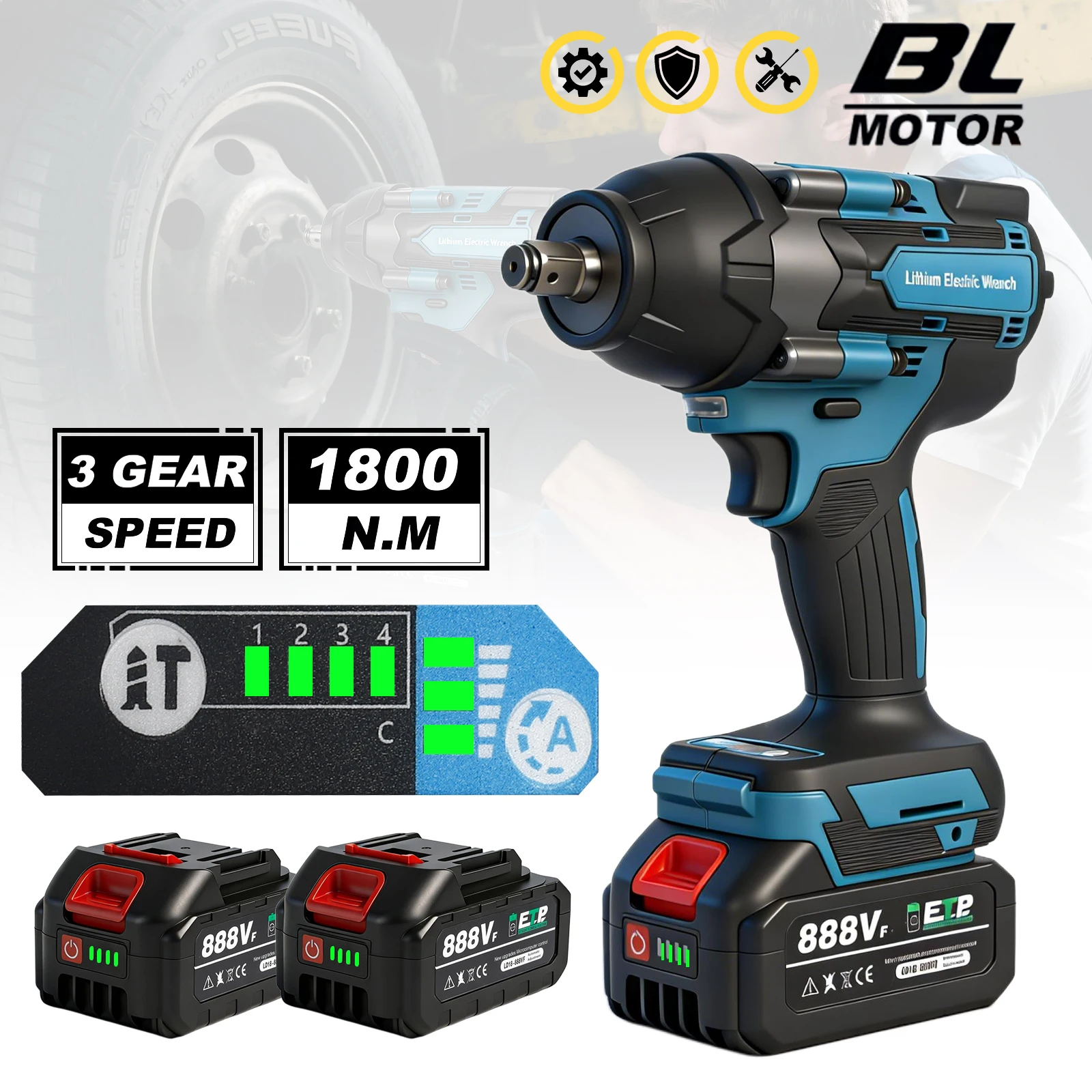 Llave de impacto eléctrica sin escobillas de 1800N.M, taladro inalámbrico de 1/2 pulgada, destornillador, herramienta eléctrica para batería Makita de 18V.