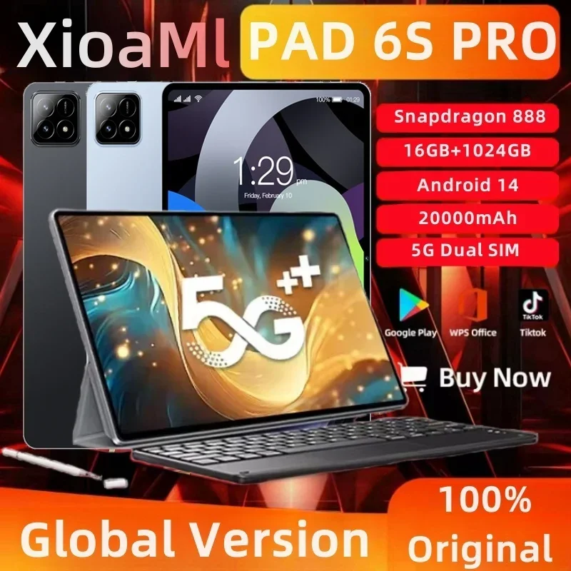 Global Version Original Xioami Pad 6S Pro Tablet 11inch HD 4K Android 14 16GB+1T 20000mAh 5G Dual SIM Bluetooth WiFi Tablet PC