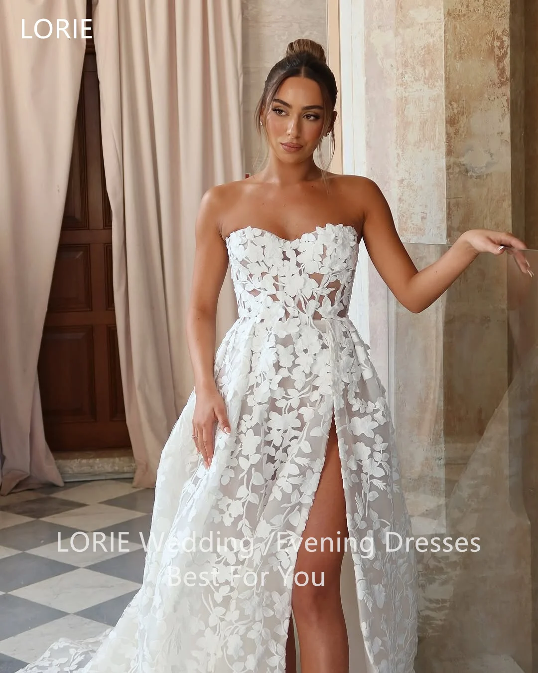 ชุดแต่งงานทรงเอไลน์สุดหรูของ LORIE แบบไม่มีแขน คอร์เซ็ท ชุดราตรีเจ้าสาว ผ้าโปร่ง สายเดี่ยว ชุดเจ้าสาวแบบสั่งตัด ปี 2025