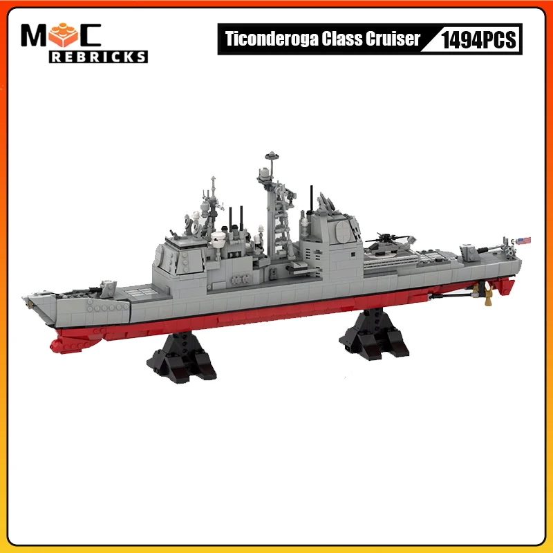 WW2 US Navy Military Warships Series Cruiser War Chariot Ship Building Blocks Assembling Model Kids Creative Bricks Toys Gifts