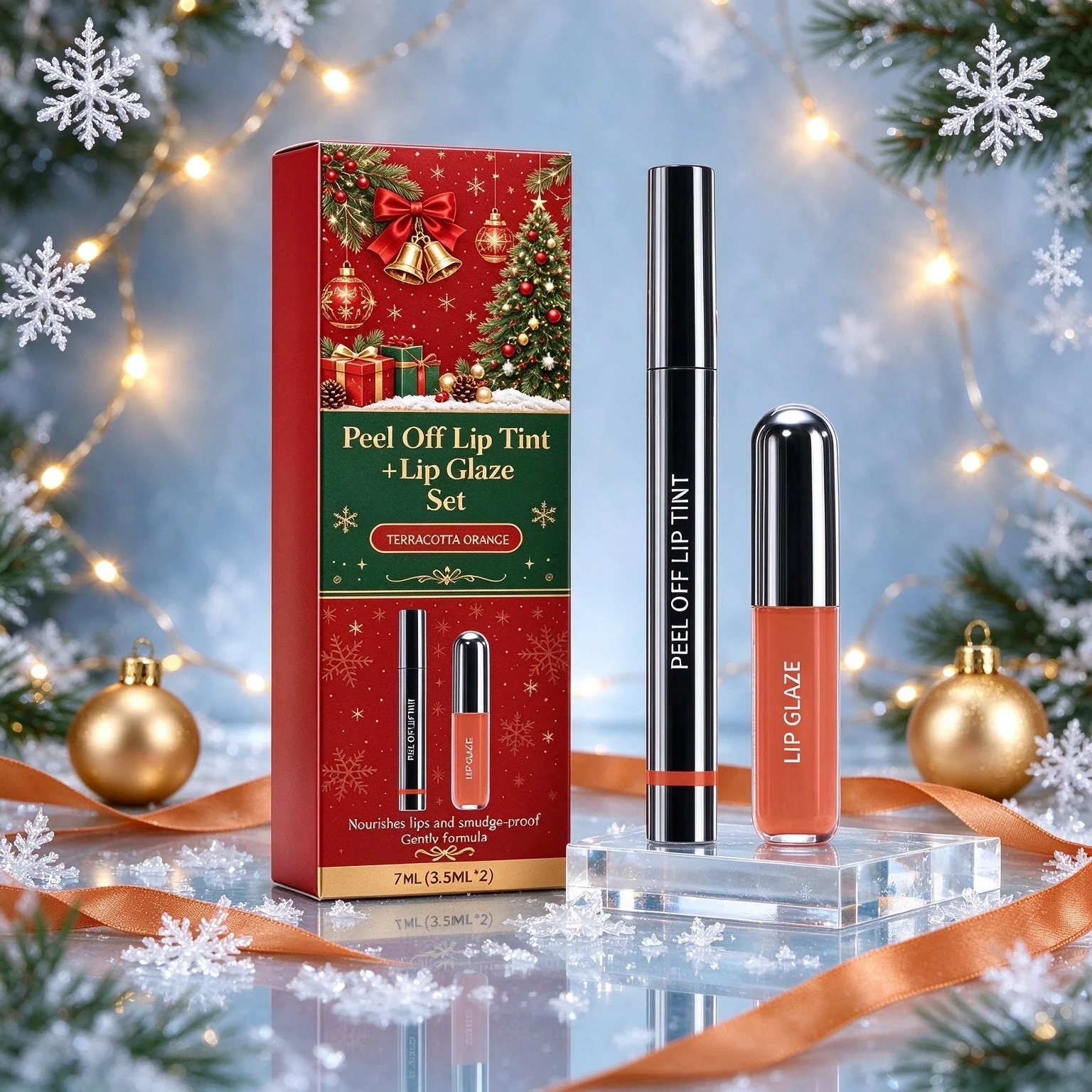 Christmas Limited Lip Makeup Set Long Lasting Transfer Proof Matte Glossy Peel off Lip Tint Vivid Color Christmas Cosmetic Set