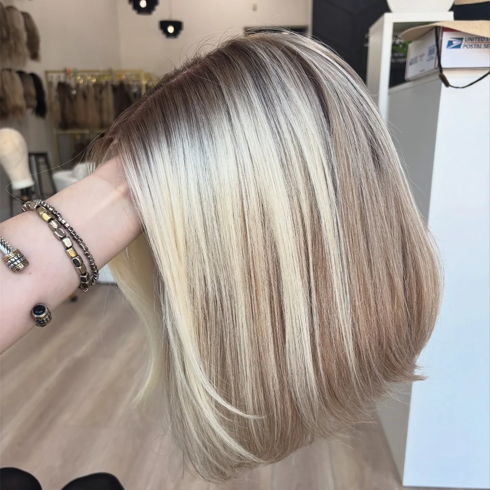 

13x4 Transparent Lace Front Bob Wig Brazilian Human Hair Ombre Honey Blonde Colored Transparent Frontal Lace Wig For Women