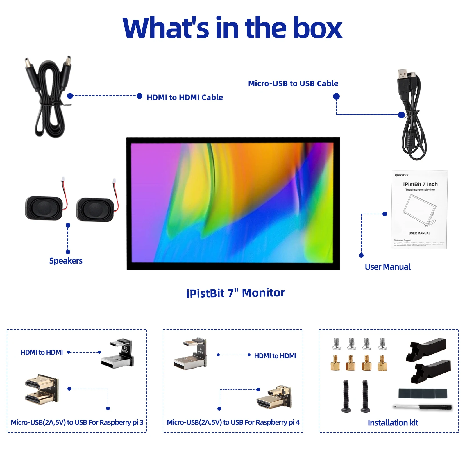 Pantalla táctil de 7 pulgadas para Raspberry Pi 5, 4B, 3B +, OPI, AIDA64, PC, 1024x600, IPS, HD, LCD, HDMI