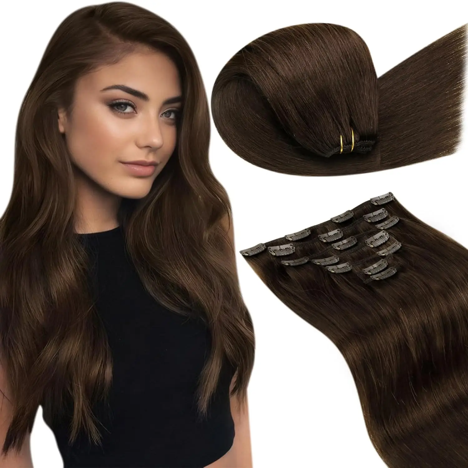 LaaVoo Menselijk Haar Clip in Remy Hair Extensions 10-24 inch Zwart Haar 100% Echt Natuurlijk Recht Braziliaans Haar Extensions Clip op