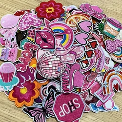 10/30/50PCS Mix Embroidered Cartoon Pink Patch Iron On Patches for clothing Jeans Sticker DIY Garment Applique Sew Apparel Badge