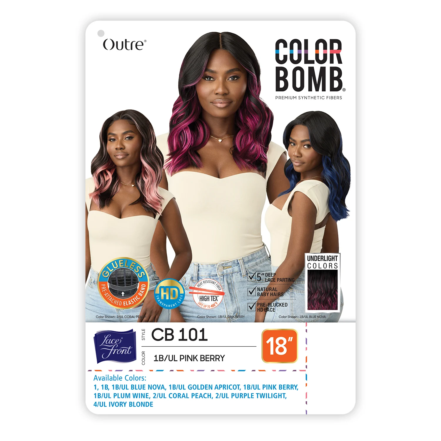 Outre HD Lace Front Peruca Sintética Sem Cola Color Bomb CB 101