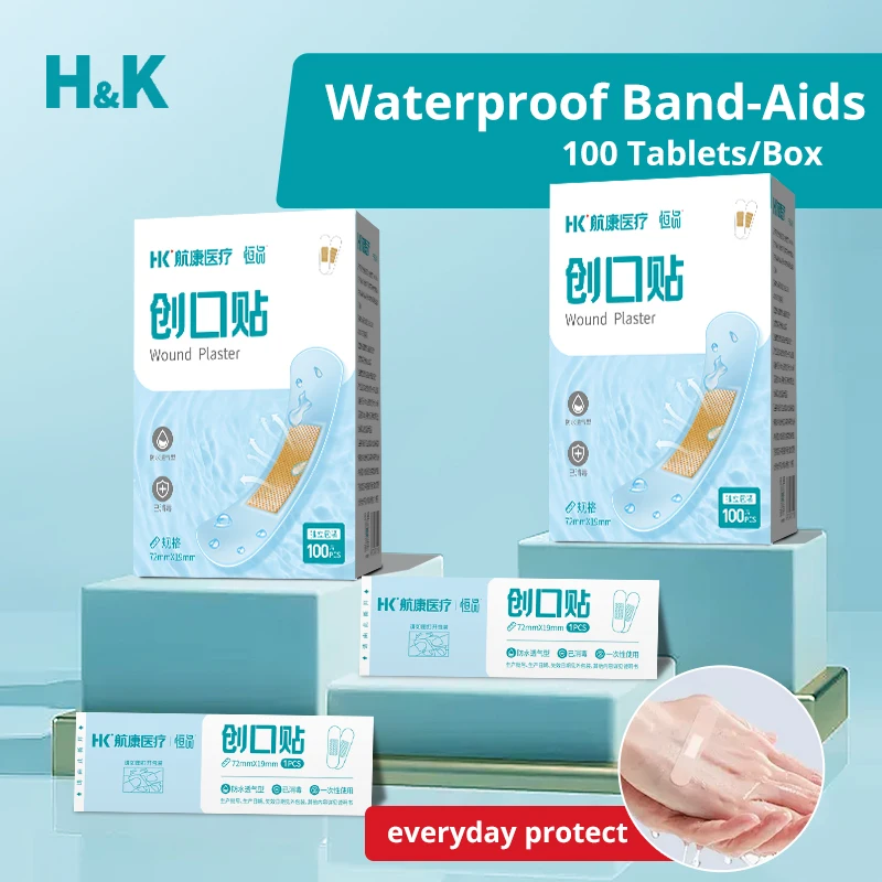 100pcs Transparent Waterproof Band Aid Wound Disinfect Set Breathable Sterile Wound Band Aid First Bandage for Sports Bathing