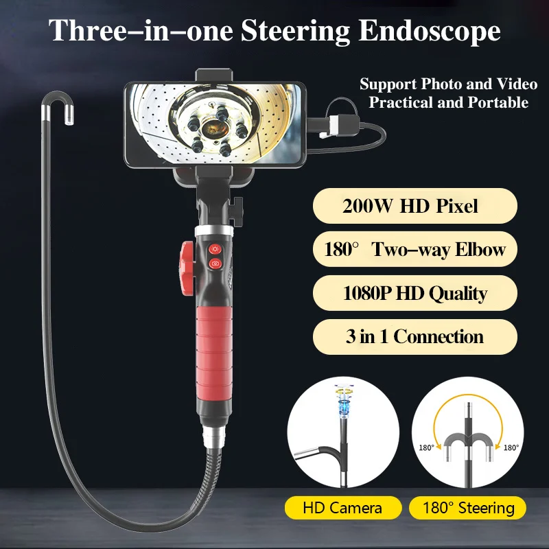 

Two-Way Articulating Endoscope 180 Degrees Steering Industrial Endoscope With 8mm Diameter Probe For iPhone Android