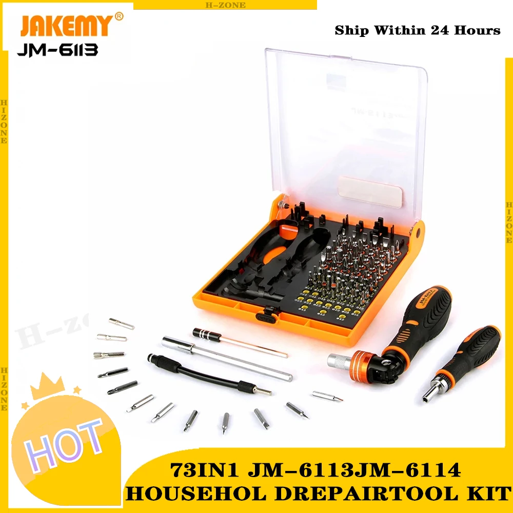 

JAKEMY JM-6113 Professional household diy tools ergonomically handle magnetic bits connector adjustable flexible screwdriver set