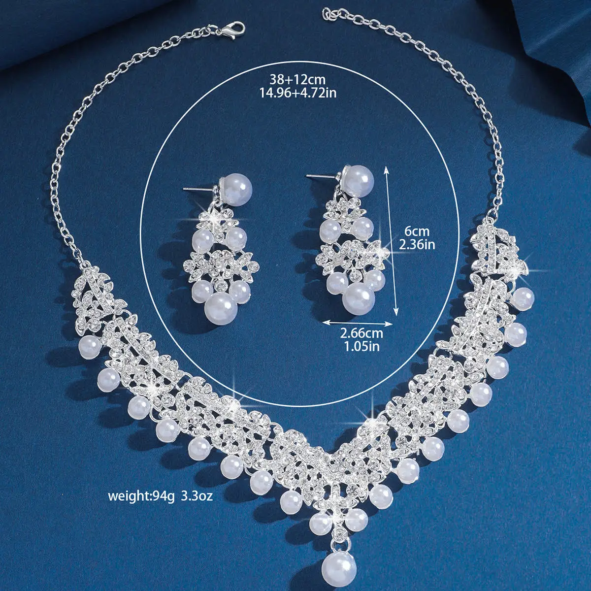 

Luxury Crystal Bridal Pearl Jewelry Set – Elegant Wedding Necklace & Drop Earrings for Women