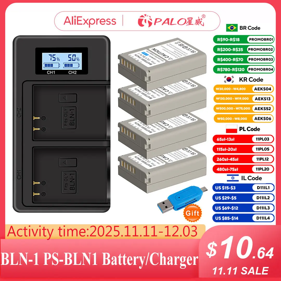 بطارية 2280 مللي أمبير BLN-1 BLN 1 PS-BLN1 + شاحن USB مزدوج لأوليمبوس OM-D E-M1، أوليمبوس Pen F، OM-D E-M5، PEN E-P5، OM-D، HLD-6