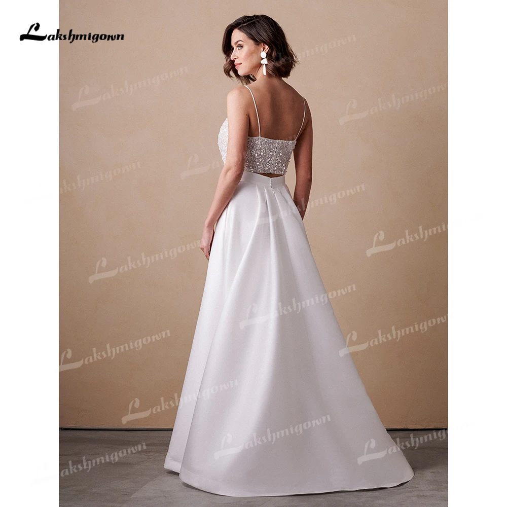 Lakshmigown spalline sottili con paillettes spacchi laterali superiori con tasca una linea abito da sposa per le donne 2025 Boho abito da sposa vestidos