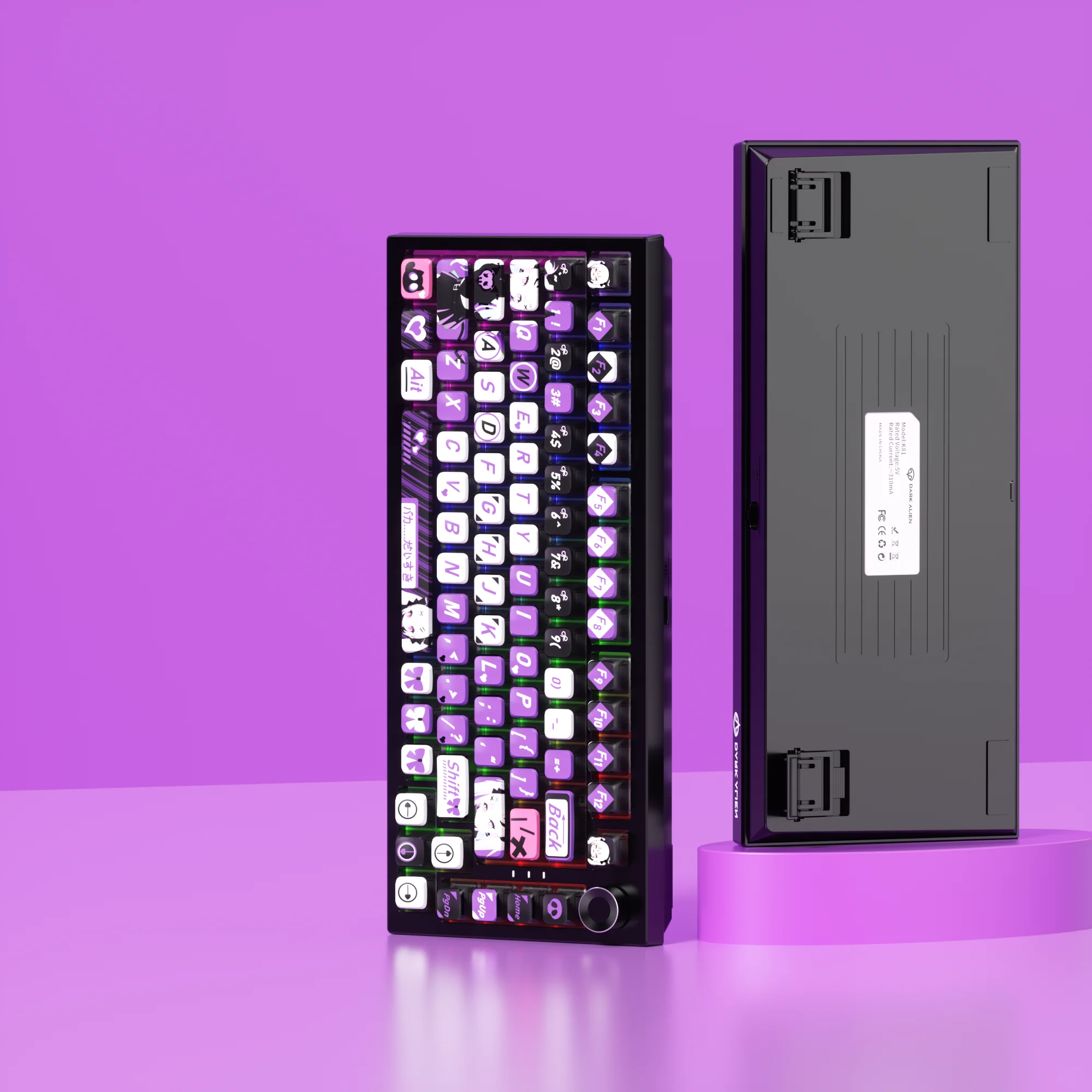 118-Key Anime Little Devil Theme Keycaps Purple Four-Side Transparent Dye-Sublimation PBT Mechanical Keyboard Keycaps